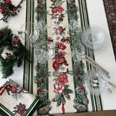 BEAUVILLE, REVE d'HIVER, BEIGE FRENCH LUXURY CHRISTMAS TABLE RUNNER, 20" X 59" - Image 1 of 4
