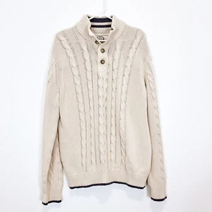 Vintage Eddie Bauer Herren LT Kabelhals Baumwolle 4 Knöpfe Verschluss cremegrau Pullover - Bild 1 von 6