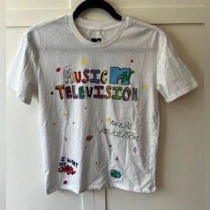 MTV Music Television Women's White Colorful T Shirt Size S - Picture 1 of 8