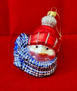 Vintage glitzernde Blasform großer Schneemann Kopf Kunst Glas Weihnachtsschmuck - Bild 1 von 9