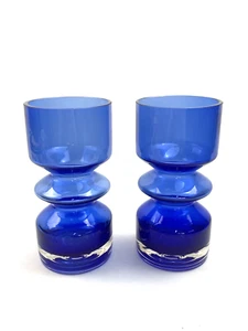 Vintage Riihimaki Riihimaen by Tamara Aladin Glass Blue Vase 1960s-1970s - Picture 1 of 4