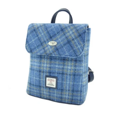KILTS WI HAE Light Blue & Yellow Tartan Check Harris Tweed Mini Tummel Backpack Handbag Purse