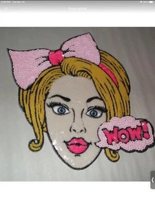 AMERICANA WOW CARTOON COMIC LADY WOMAN IRON ON SEQUINED PATCH sequins - Picture 1 of 3