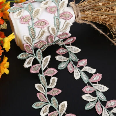 1Yd Gold Thread Leaf Floral Lace Trim Ribbon Embroidery Clothing DIY Accessories - Image 1 of 4