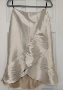 TOPSHOP Silver Frill Skirt Size UK 10 Metallic Asymmetric Satin Stunning Shimmer