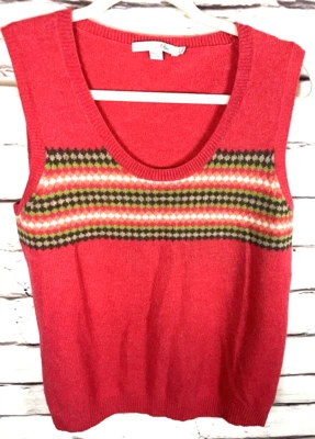 Boden Women's Size 12 Red/Multicolor V-Neck Sleeveless Sweater 100% Wool - Image 1 of 4