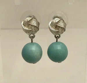 Liz Claiborne Earrings Dangle Pierced Turquoise Color Ball Knot - Picture 1 of 5