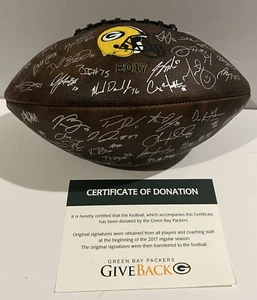 Green Bay Packers--Give Back- 2017 Team Laser Autographed Football-Aaron Rodgers - Picture 1 of 4