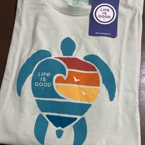 Life Is Good Mens Tee Green Turtle Screen Print T-Shirt Crusher Short Sleeve - Picture 1 of 7