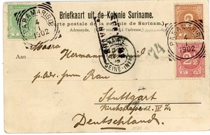 Suriname Sc#20,#18,#19-PARAMARIBO-4/1/1902-Postcard View `TWEE ZWARTJES(MET WITT - Picture 1 of 3