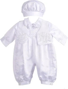 Dressy Daisy Infant Baby Boy Christening Baptism Outfit Satin Romper Bodysuit... - Picture 1 of 13