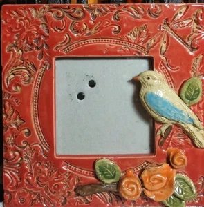 Cornice vintage ceramica 7,3"x7,5" apertura 3,5"x3,5" fiori/uccellini - Foto 1 di 7