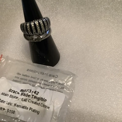 Bomb Party RG 73142 Grace Made Tangible Size 6 Citrine Hematite Plating - Image 1 of 4