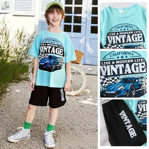 Baby Boy Clothes Toddler Kids Clothing Print Short Sleeve Top Shorts Set Outfits - Picture 1 of 8