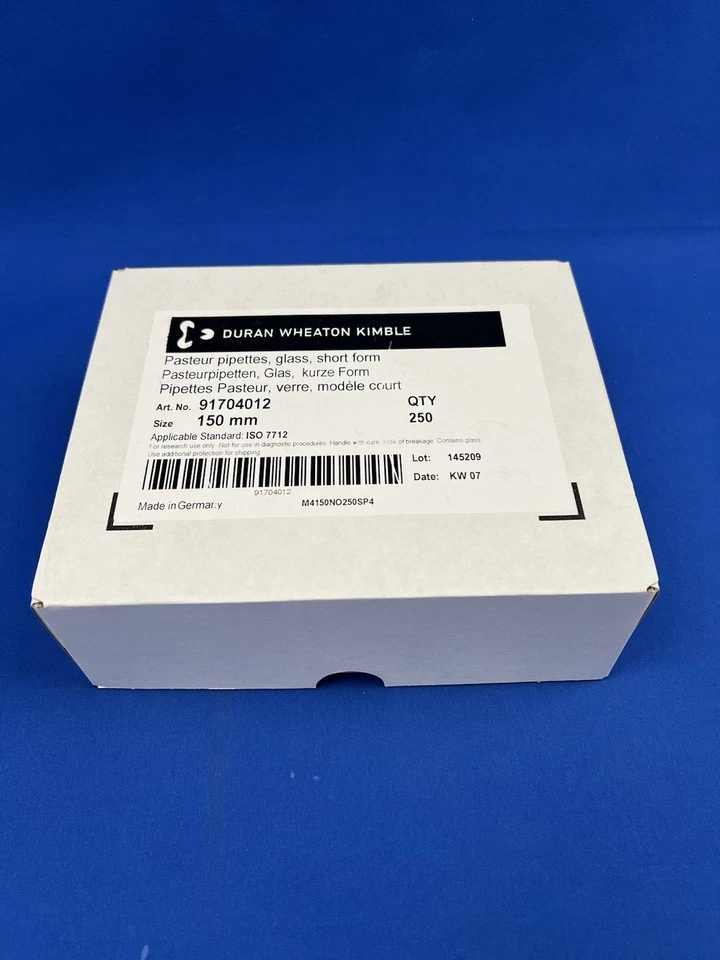 Pasteurpipetten aus Glas 150 mm 250 Stk. DWK Laborglas Laborzubehör Neu