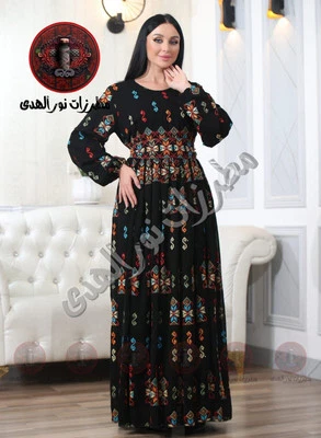 Vestido Bordado Tradicional Heritage Negro Thobe Gasa Tatreez Completo Foto 1 de 3