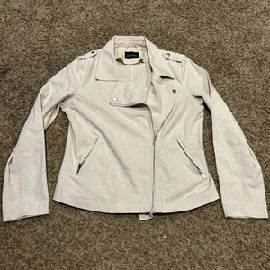 Womens Dolce Cabo Beige Zip-Up Bomber Jacket Size L A29 - Picture 1 of 3