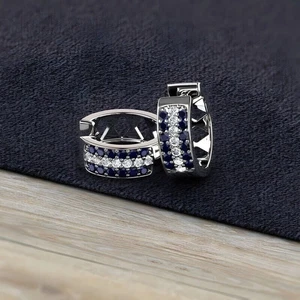 2CT Round Cut Sapphire Lab Created Huggie Hoop Earrings 14K White Gold Plated - Picture 1 of 5