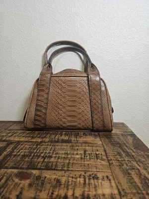 Crazy Horse Claiborne Brown Faux Snakeskin Handbag Purse Vinyl Double Top Handle - Image 1 of 4