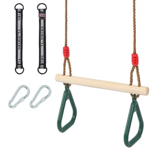 SILVER VALLEY Kids Trapeze Bar with Rings for Climbing Frame Attachment Green - Picture 1 of 2