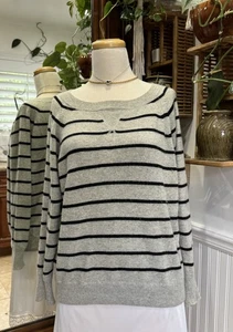 Suéter J.Crew Para Mujer S Cachemira Italiana Rayas Gris Azul Manga Larga Suelto - Imagen 1 de 12