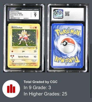 Hitmonchan 8/130 Base Set 2 Holo Rare 2000 CGC 9 MINT - Image 1 of 3
