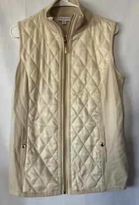 Chaleco Suéter Susan Graver Cremallera Frontal M Detalle Acolchado, Acentos Dorados Poliéster Foto 1 de 4