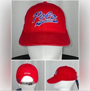 Polo Ralph Lauren Red Adjustable Baseball Hat Cap Script Logo Leather Strap NEW - Picture 1 of 7