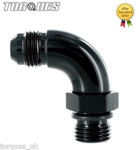 AN -6 (AN6) to ORB-6 (9/16" UNF) O-Ring Boss 90 Degree Full Flow Adapter BLACK - Picture 1 of 1