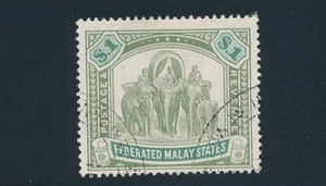 Malaya (Fed) #34 (1907) "$1 ELEPHANTS & HOWDAH"; CHALKY PAPER; CV $57.50 - Picture 1 of 2