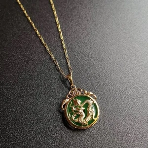 Green Jade Dragon Pendant Amulet Necklace for Protection Luck Wealth Handmade - Picture 1 of 1
