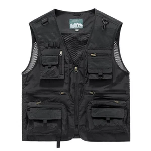 Mens Loose Fit V Neck Sleeveless Jacket with Multiple Pockets Breathable - Picture 1 of 26
