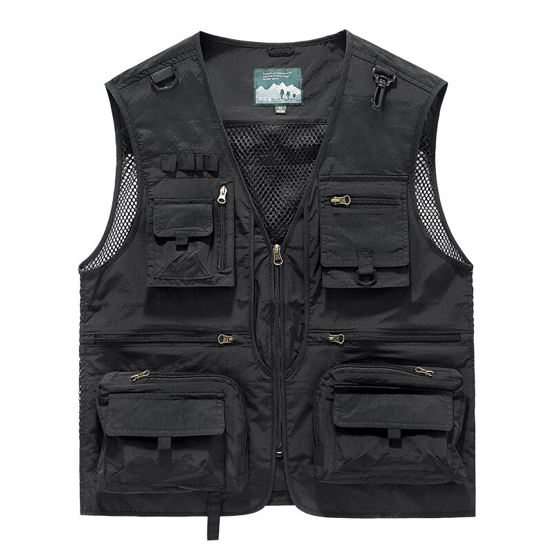 Mens Loose Fit V Neck Sleeveless Jacket with Multiple Pockets Breathable - Image 1 of 4