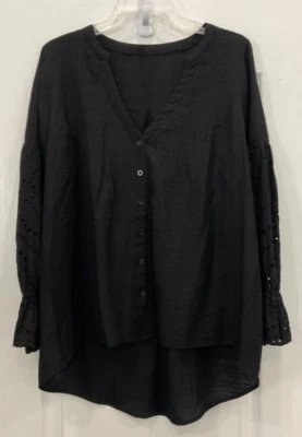 Blusa para mujer con botones talla M negra círculo abierto diseñador mangas largas 192 Foto 1 de 4