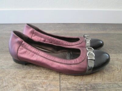 AGL Mujer Puntera Color Bloque Ballet Pisos Cuero Púrpura Talla 37 Foto 1 de 4