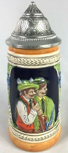 Gerz Germany 4 Birra Stein Ceramica Alta 6 Pollici Con Coperchio 95% Stagno Dipinto Vintage - Foto 1 di 12