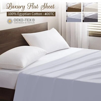 Egyptian Cotton Flat Sheet 400 TC Bed Flat Sheets Single Double Super King Size - Image 1 of 2