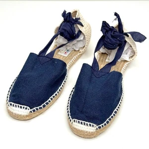 Alpargata Espadrille Hand Stitched Ankle Tie Canvas Flat Womens 5.5 6 EU 36 Blue - Bild 1 von 8