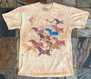 The Mountain-Horses T Shirt-Taos Pueblo-Cave Paintig-Tie Dye Graphic Tee-2002 - Picture 1 of 4