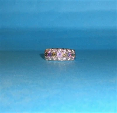 Beautiful, Lavender & Green  Sapphire Band set in .925 Silver. size 8 - Image 1 of 4