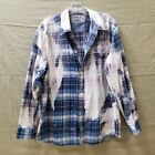 Franklin Flannels Shirt Blue Bleach Dye Plaid Button Up Upcycle Size XL
