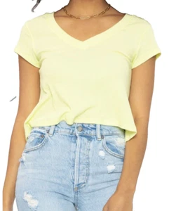 Z Supply Ava Limelight Cropped V-Neck Tee s nwts ribbed stretchy Casual Chic - Picture 1 of 3