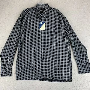 NWT Burakino Dress Shirt Men's Size 3 Black Long Sleeve Plaid Chest Pocket - Picture 1 of 7