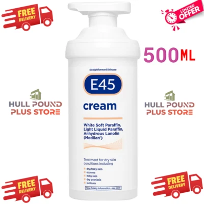 New E45 Cream Pump Itch Relief Dermatological Skin Care Cream 500g Free Shipping