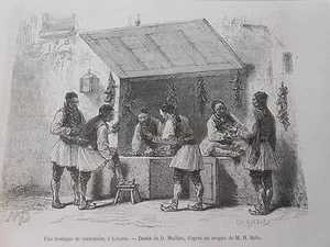 Gravure 1877 - Grèce Une boutique de cordonnier à Livadie - Picture 1 of 1