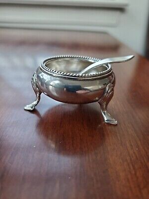 Antique 1870 English Sterling Silver Footed Salt Cellar Bowl And Spoon No Mono • 66.79$