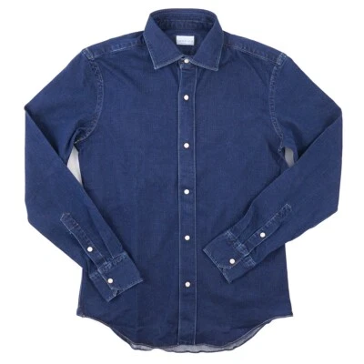 Camisa Occidental Sannino Napoli Slim-Fit Algodón-Cachemira Denim Snap-Frontal S Nueva Foto 1 de 4