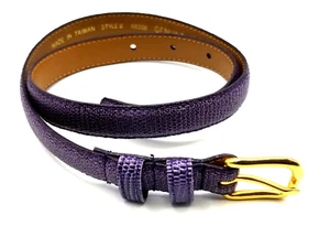 Girl's Purple Leather Skinny Belt Size Small 24" Snakeskin Gold Tone Buckle - Picture 1 of 5