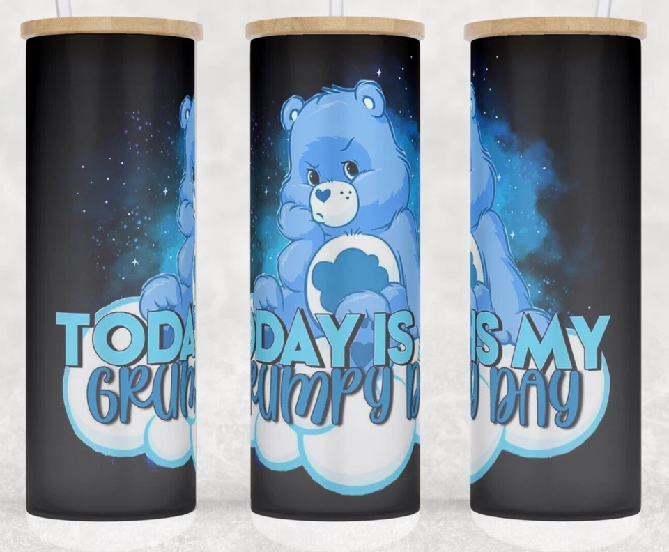 Vaso taza vaso vaso 25 oz vidrio esmerilado Today is my Grumpy Day Blue Care Bear Foto 1 de 1