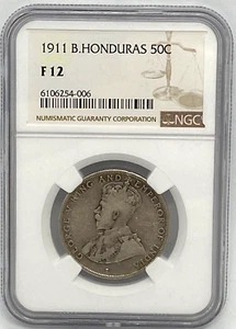 1911 50 Cents British Honduras George V NGC F12 12,000 Mintage - Picture 1 of 2